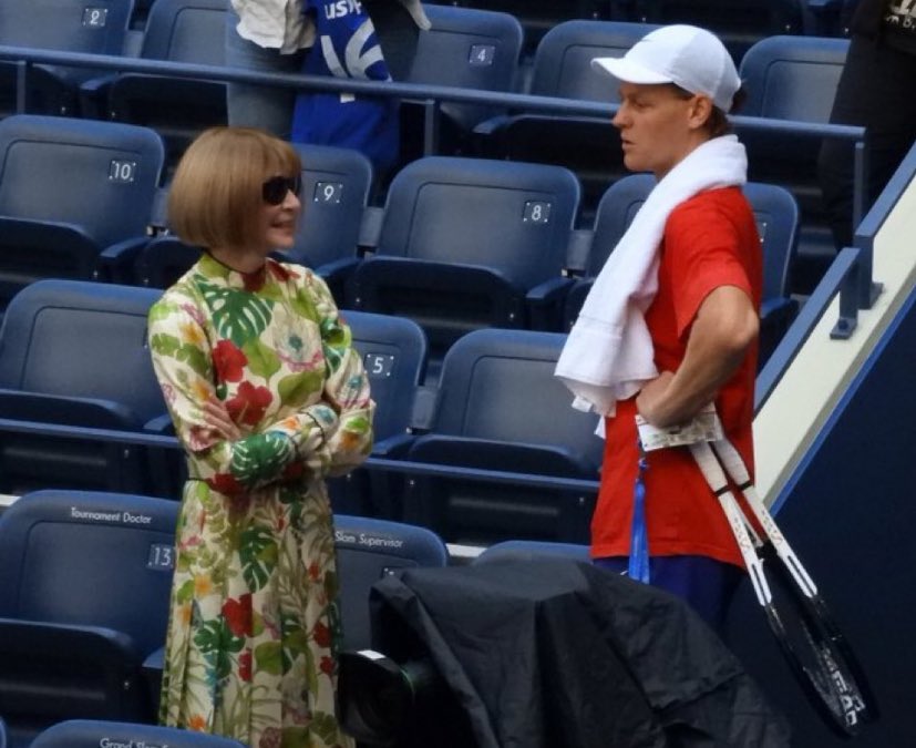 Jannik Sinner shares a moment with Anna Wintour at the US Open before his match