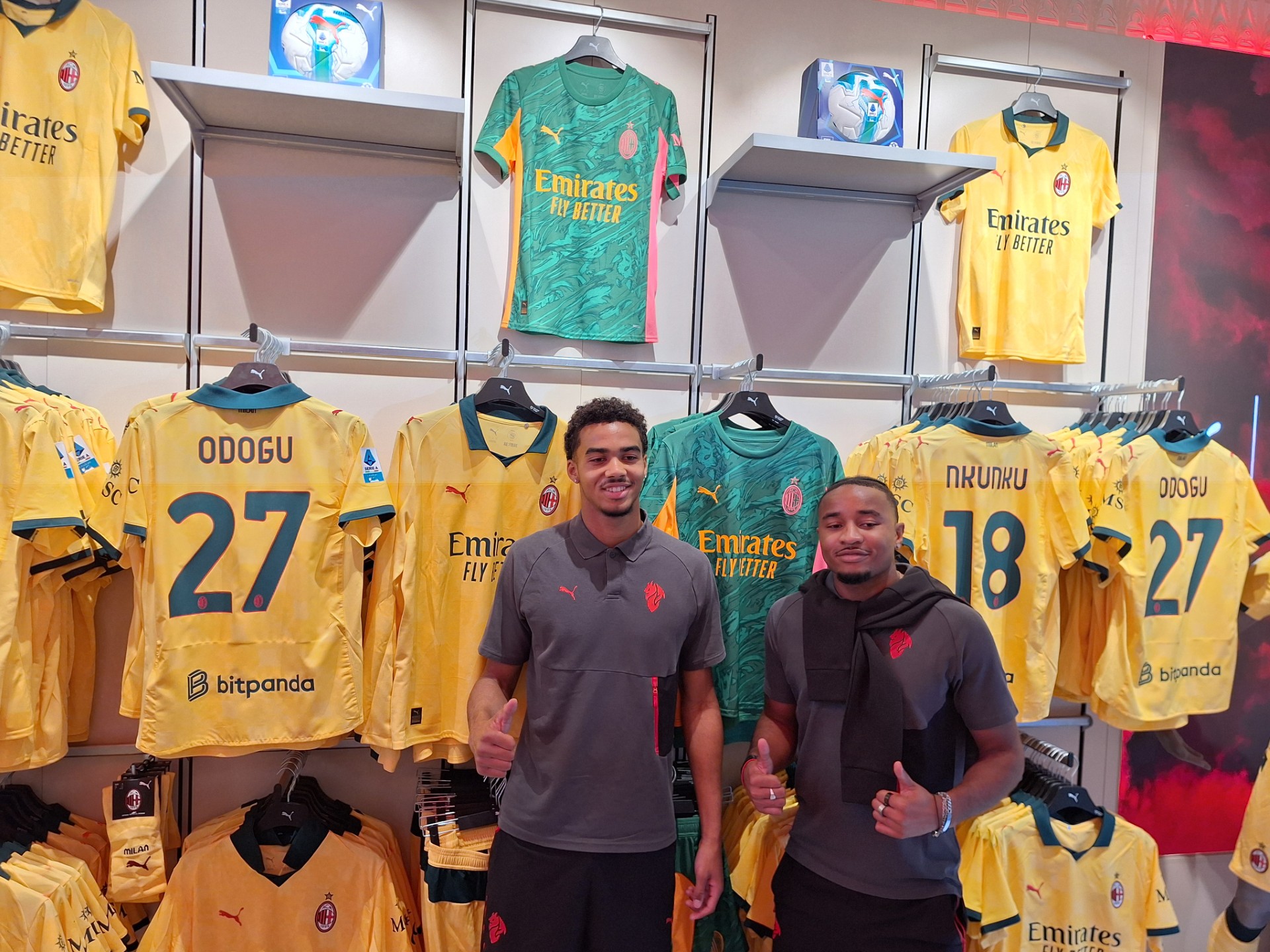 Odogu and Nkunku at Milan Store meeting fans