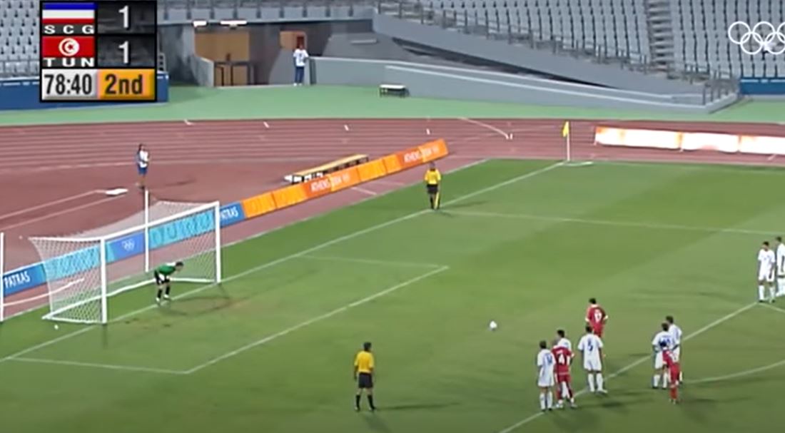 Mohammed Jedidi taking a penalty kick during the 2004 Olympic Games.