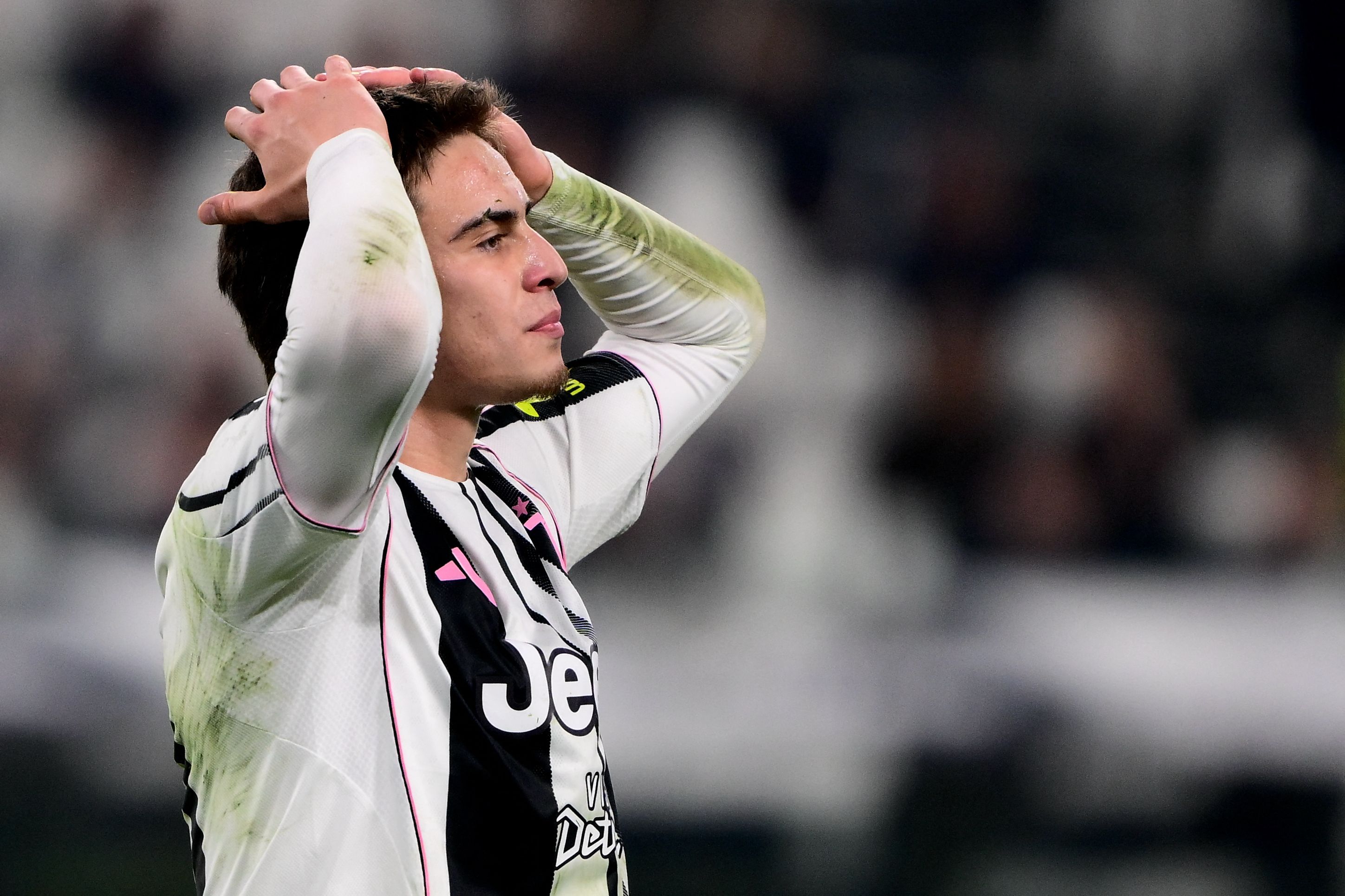 Juventus Turkish forward #10 Kenan Yildiz reacts during the Italian Serie A football match between Juventus and Torino at the Allianz Stadium in Turin on November 8, 2025. (Photo by MARCO BERTORELLO / AFP)