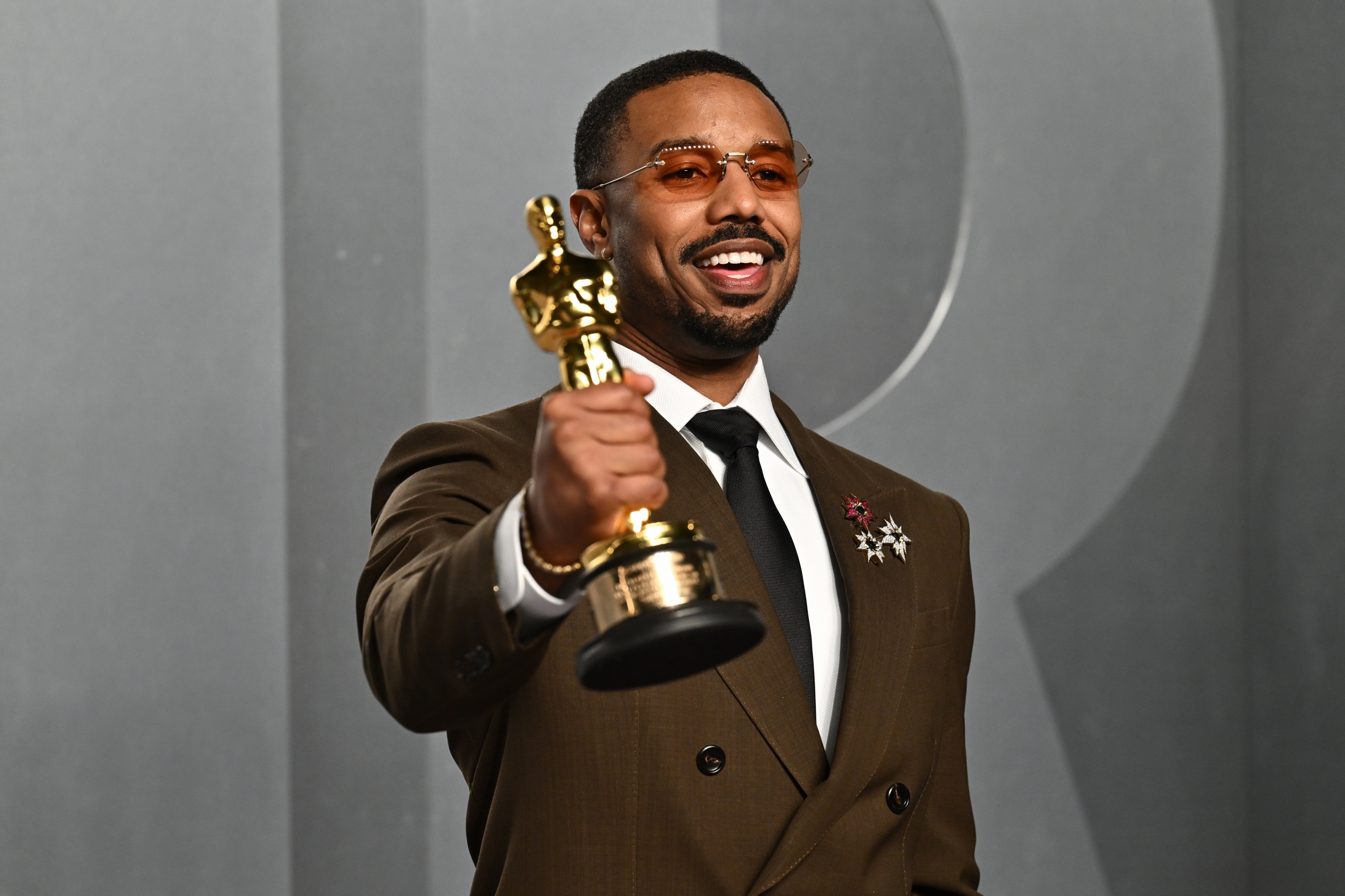Michael B. Jordan arrives at the Vanity Fair Oscar Party on Sunday, March 15, 2026, at the Los Angeles County Museum of Art in Los Angeles. (Photo by Evan Agostini/Invision/AP)